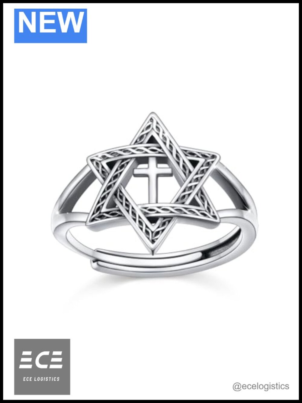 S925 Sterling Silver Star of David Adjustable Band Ring Messianic Gift